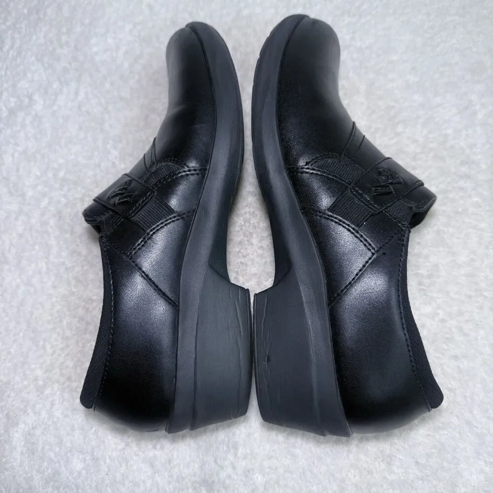 CLARKS Womens 11 Black Angie Pearl Leather Slip On Loafer Casual Comfort Shoe